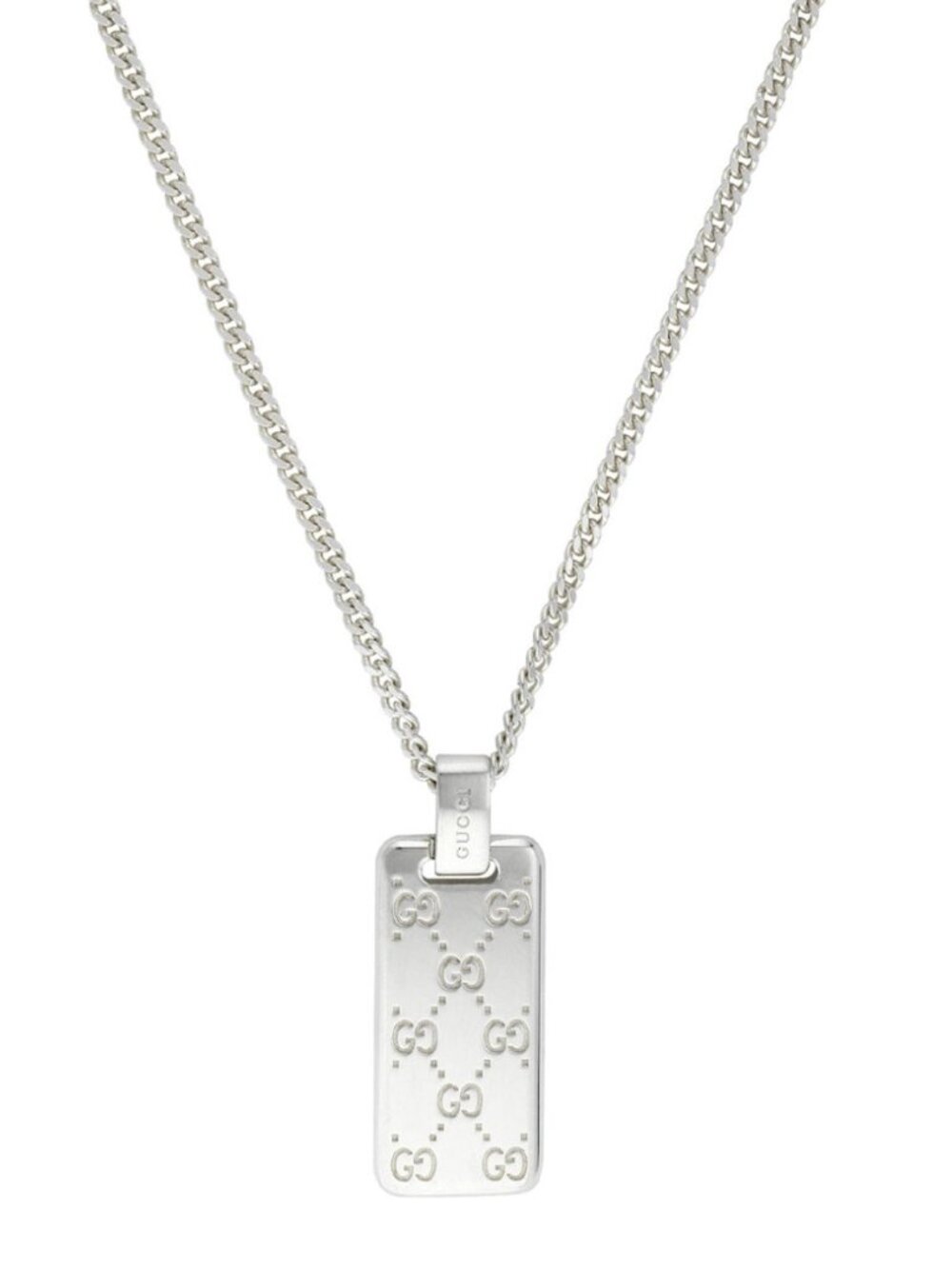 GUCCI NECKLACE MENS SIGNATURE GG LOGO DOG TAG STERLING SILVER - Picture 5 of 15